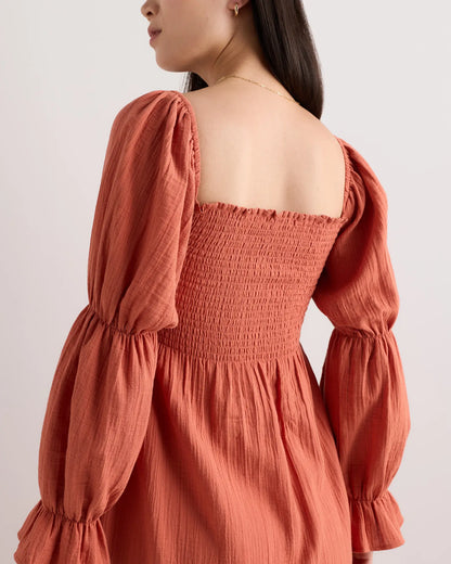 100% Organic Cotton Gauze Maternity Smocked Midi Dress - US 3663