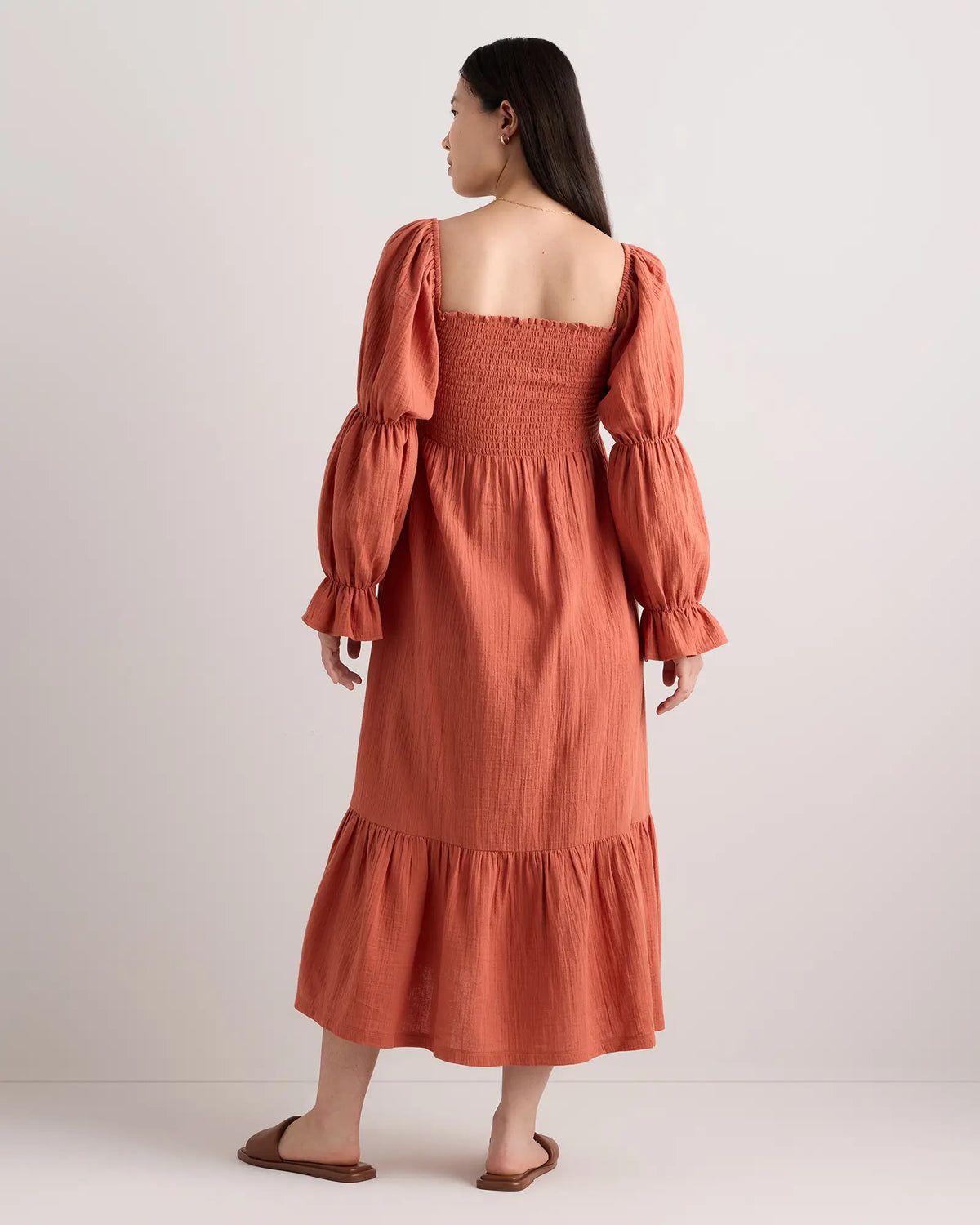 100% Organic Cotton Gauze Maternity Smocked Midi Dress - US 3663