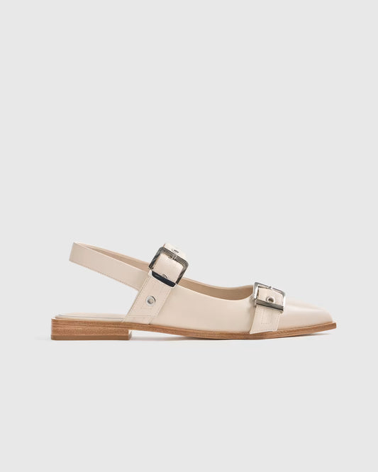 Italian Leather Bold Buckle Slingback Flat - US 9171