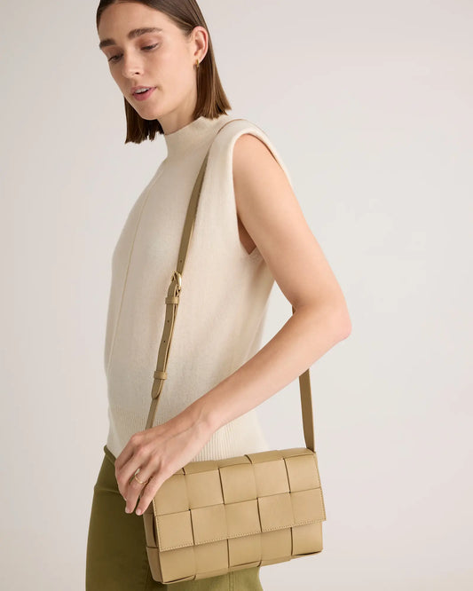 Italian Leather Handwoven Flap Crossbody - US 8346