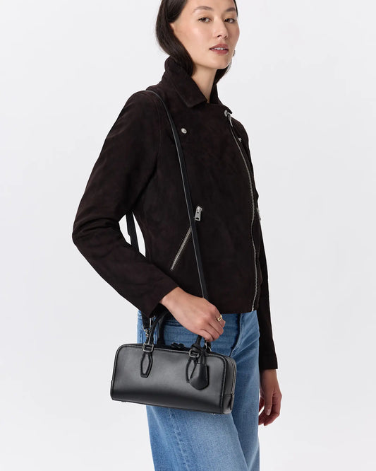 Italian Leather Mini Bowler Crossbody Satchel - US 8472