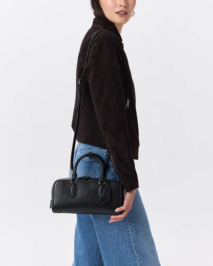 Italian Leather Mini Bowler Crossbody Satchel - US 8472