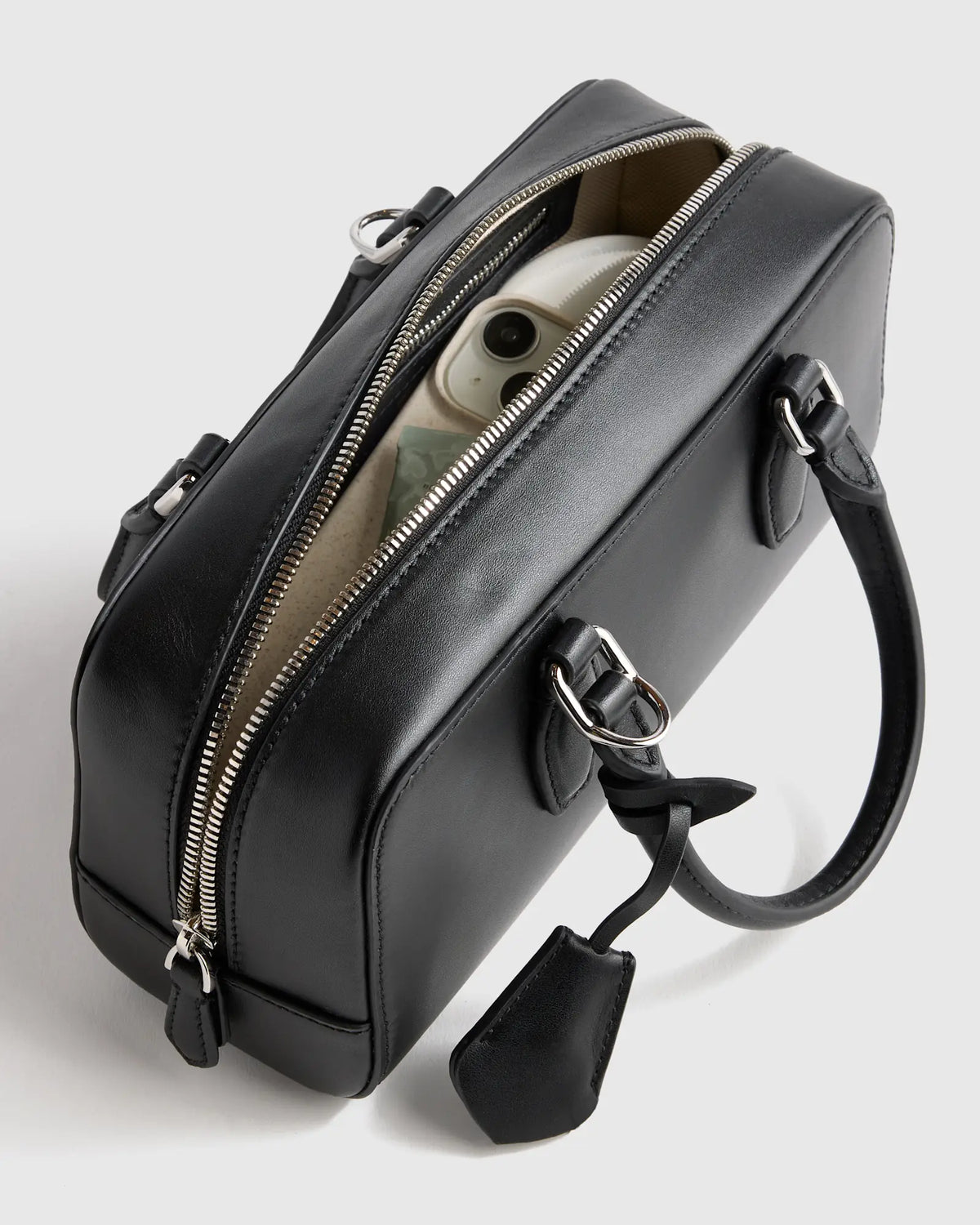 Italian Leather Mini Bowler Crossbody Satchel - US 8472