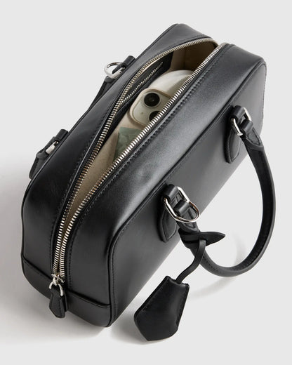 Italian Leather Mini Bowler Crossbody Satchel - US 8472