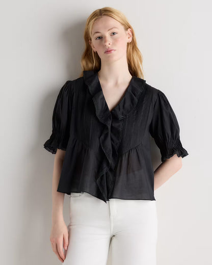 Organic Cotton Voile Short Sleeve Peasant Blouse - US 1698