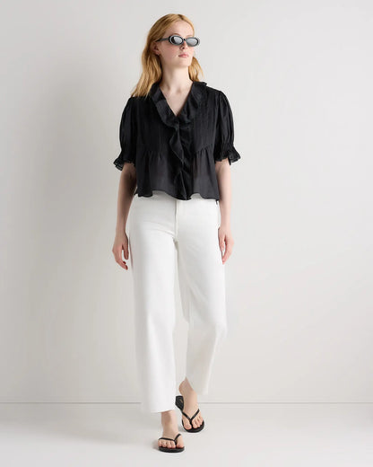 Organic Cotton Voile Short Sleeve Peasant Blouse - US 1698