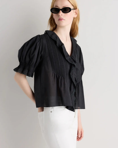 Organic Cotton Voile Short Sleeve Peasant Blouse - US 1698