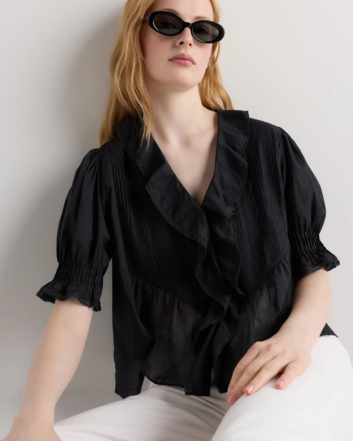 Organic Cotton Voile Short Sleeve Peasant Blouse - US 1698