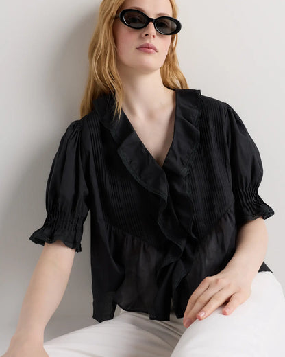 Organic Cotton Voile Short Sleeve Peasant Blouse - US 1698