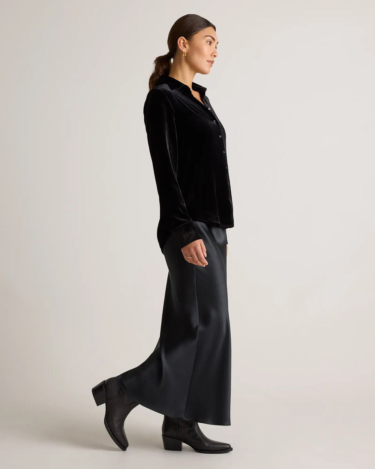 Stretch Silk Velvet Long Sleeve Shirt - US 0088