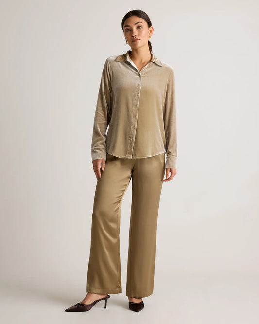 Stretch Silk Velvet Long Sleeve Shirt - US 8089