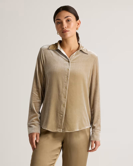 Stretch Silk Velvet Long Sleeve Shirt - US 8089