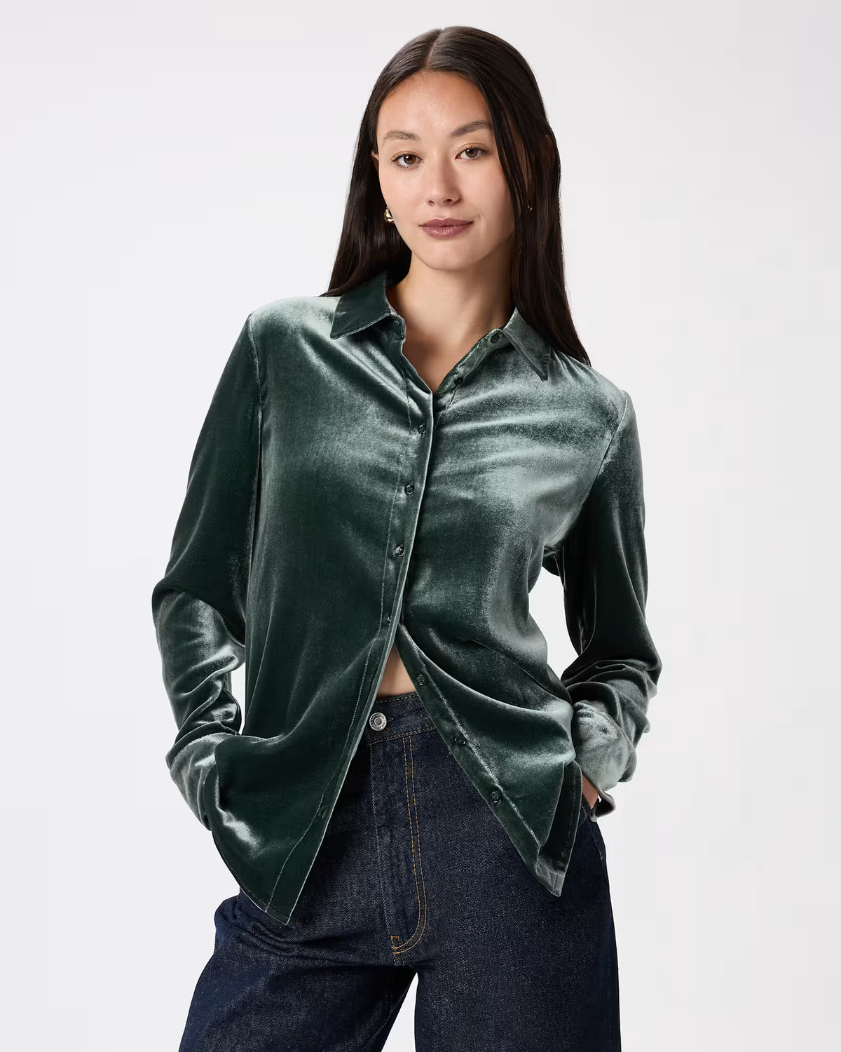 Stretch Silk Velvet Long Sleeve Shirt - US 3015