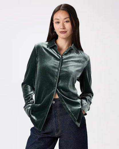 Stretch Silk Velvet Long Sleeve Shirt - US 3015