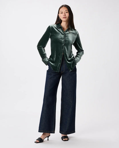 Stretch Silk Velvet Long Sleeve Shirt - US 3015