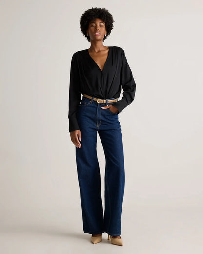 Washable Stretch Silk Surplice Bodysuit - US 4211