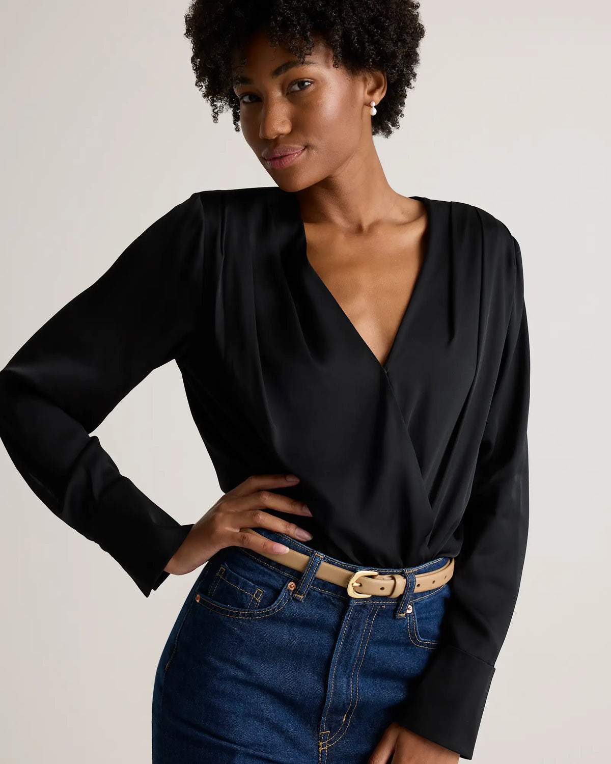 Washable Stretch Silk Surplice Bodysuit - US 4211