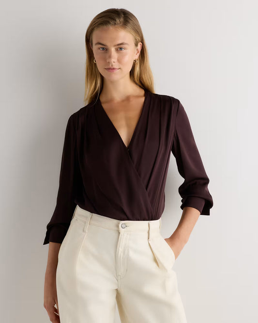 Washable Stretch Silk Surplice Bodysuit - US 7332