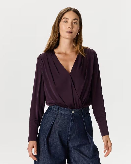 Washable Stretch Silk Surplice Bodysuit - US 5971