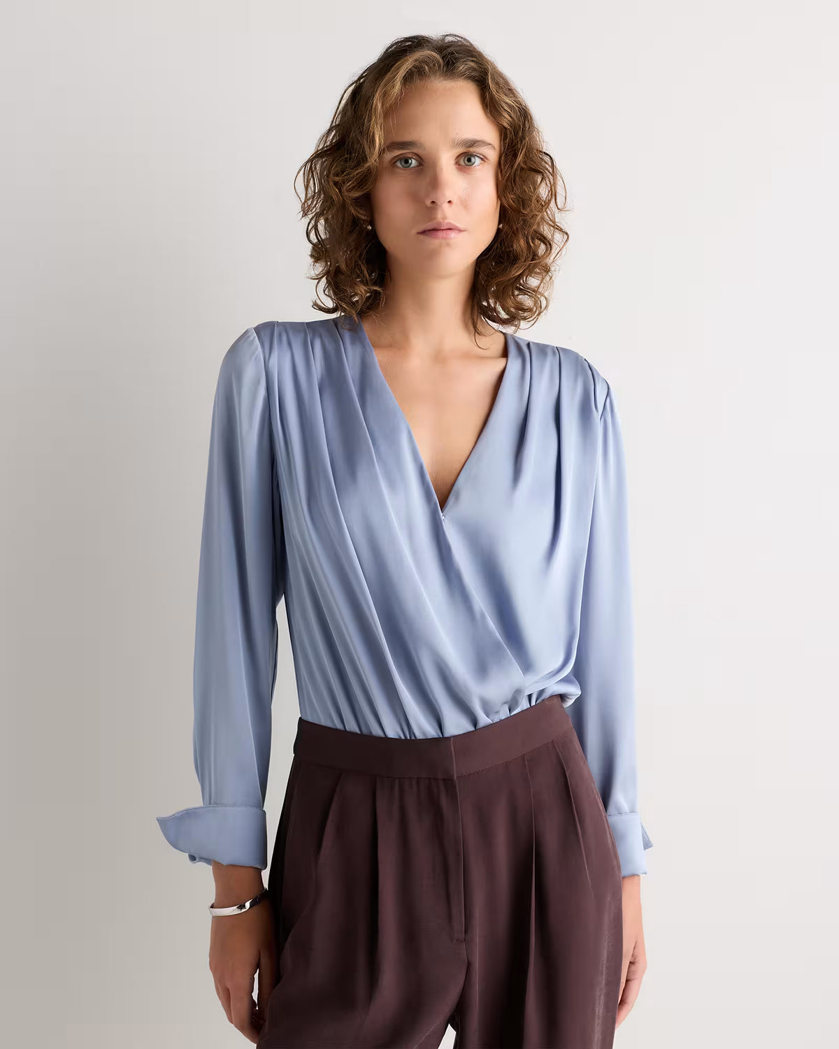 Washable Stretch Silk Surplice Bodysuit - US 7346