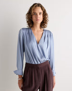 Washable Stretch Silk Surplice Bodysuit - US 7346
