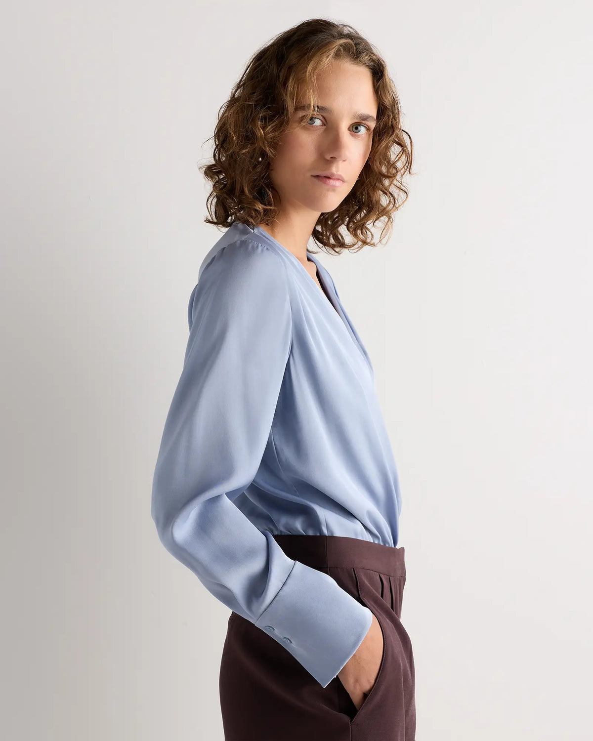 Washable Stretch Silk Surplice Bodysuit - US 7346
