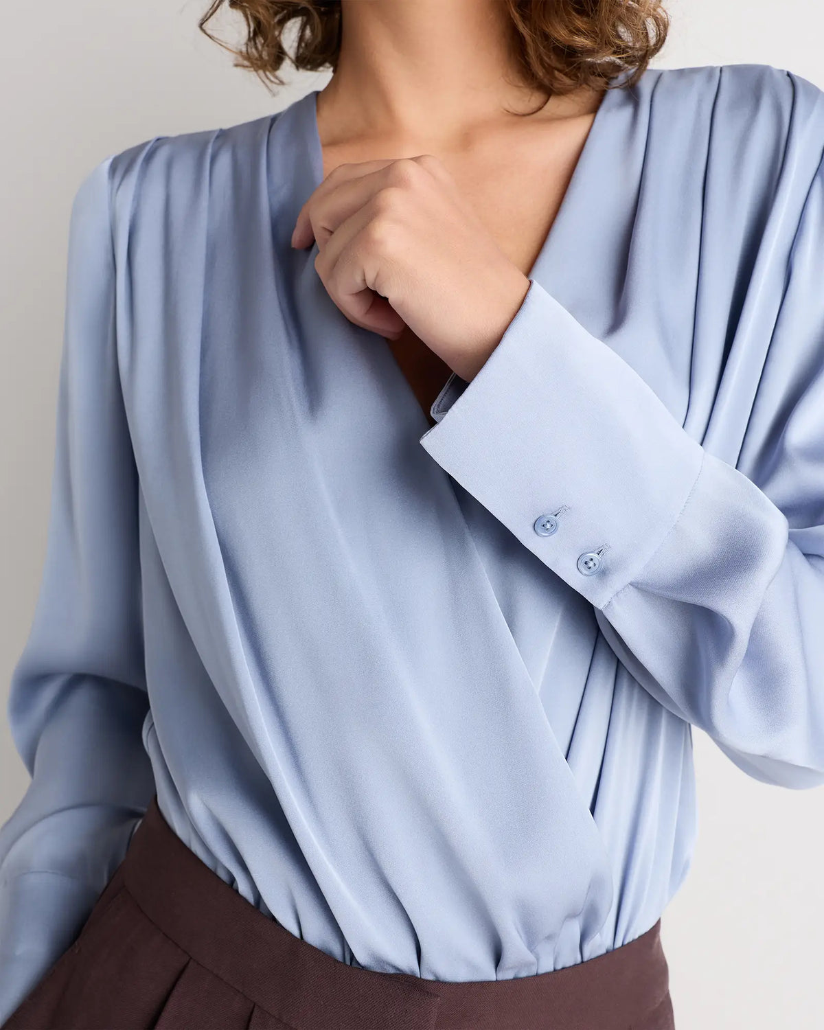 Washable Stretch Silk Surplice Bodysuit - US 7346