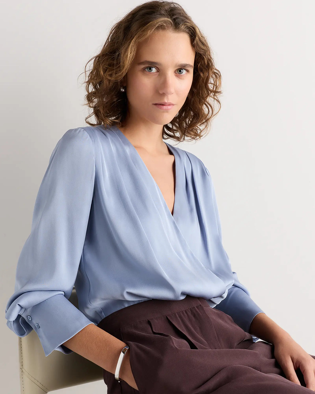 Washable Stretch Silk Surplice Bodysuit - US 7346