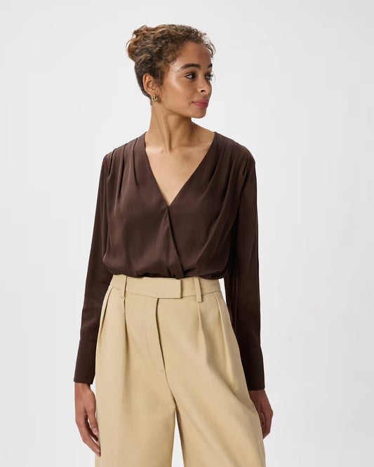 Washable Stretch Silk Surplice Bodysuit - US 2914