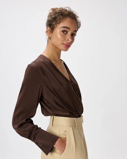 Washable Stretch Silk Surplice Bodysuit - US 2914