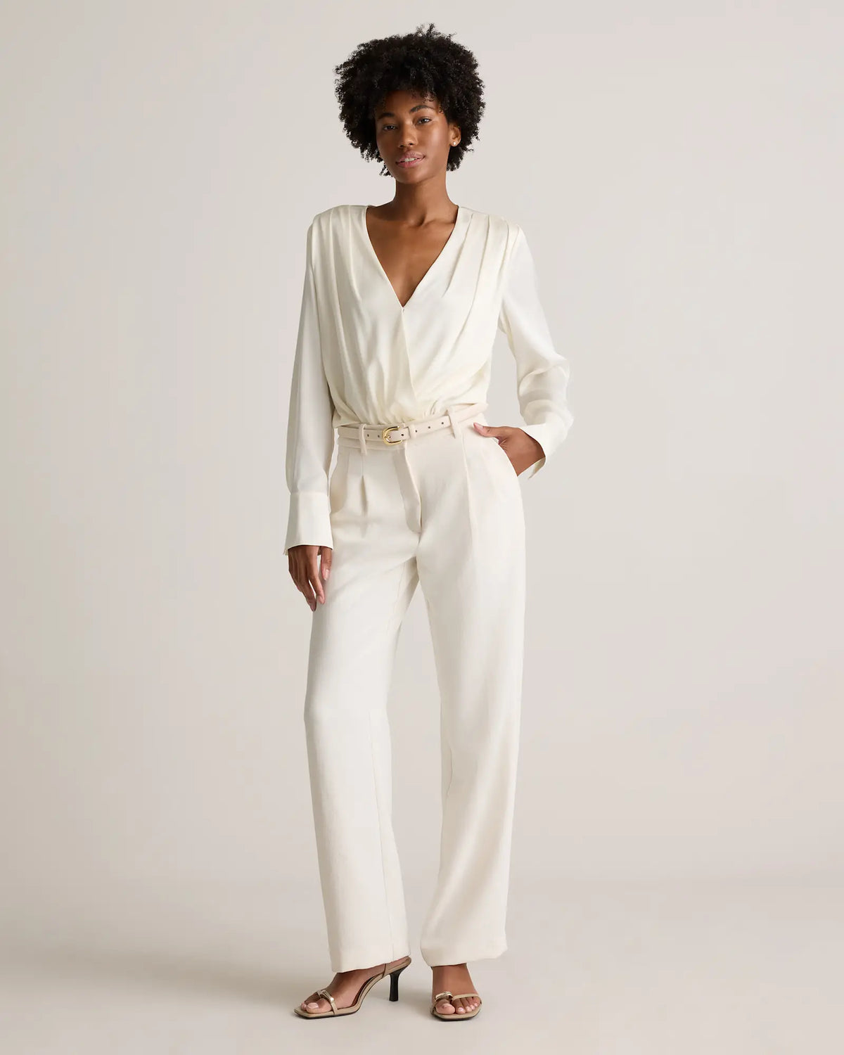 Washable Stretch Silk Surplice Bodysuit - US 5459