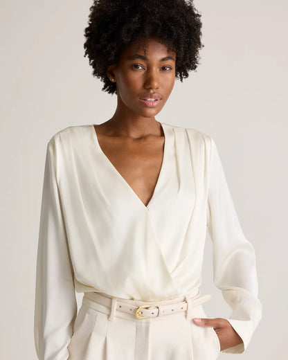 Washable Stretch Silk Surplice Bodysuit - US 5459