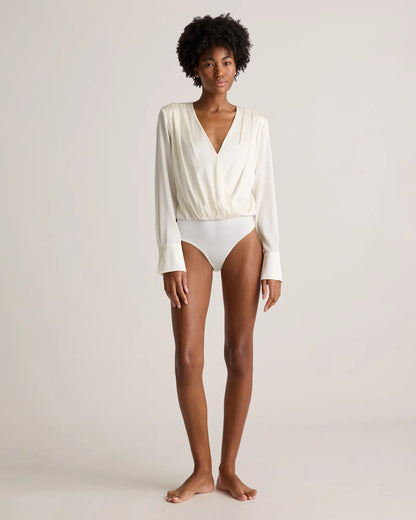 Washable Stretch Silk Surplice Bodysuit - US 5459