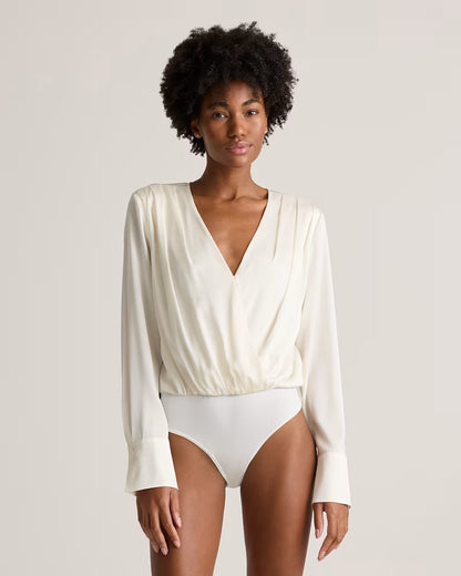 Washable Stretch Silk Surplice Bodysuit - US 5459