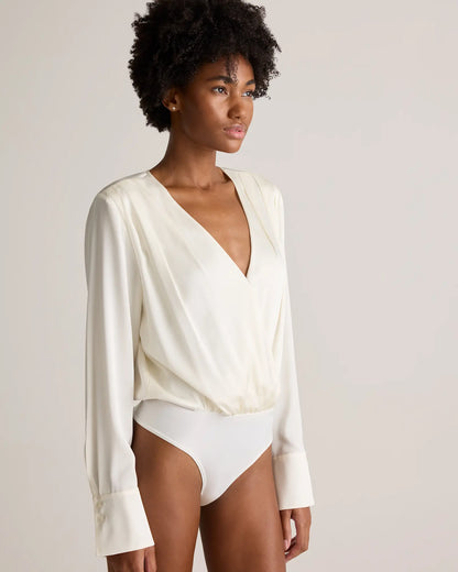 Washable Stretch Silk Surplice Bodysuit - US 5459