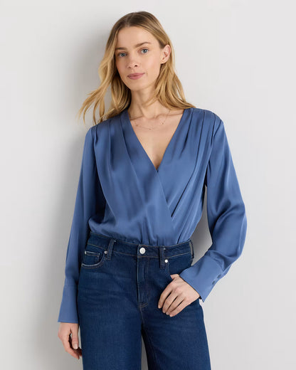 Washable Stretch Silk Surplice Bodysuit - US 9840