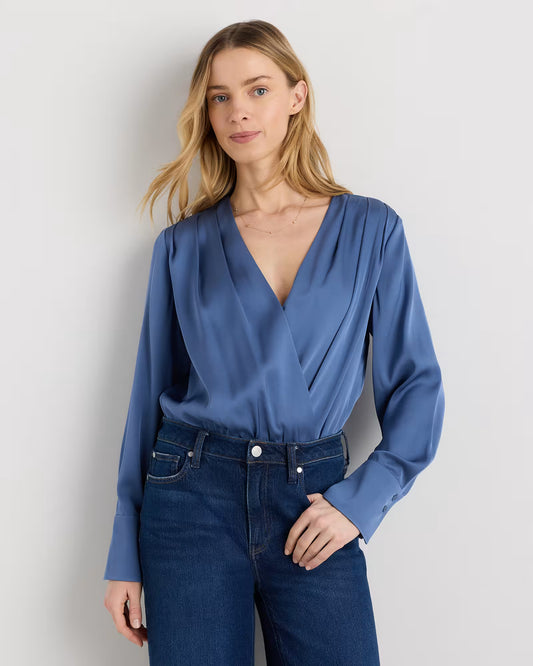 Washable Stretch Silk Surplice Bodysuit - US 9840