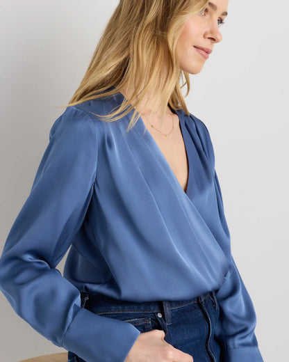 Washable Stretch Silk Surplice Bodysuit - US 9840