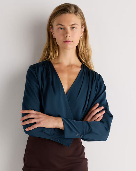 Washable Stretch Silk Surplice Bodysuit - US 7773