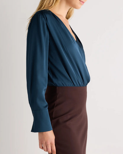Washable Stretch Silk Surplice Bodysuit - US 7773