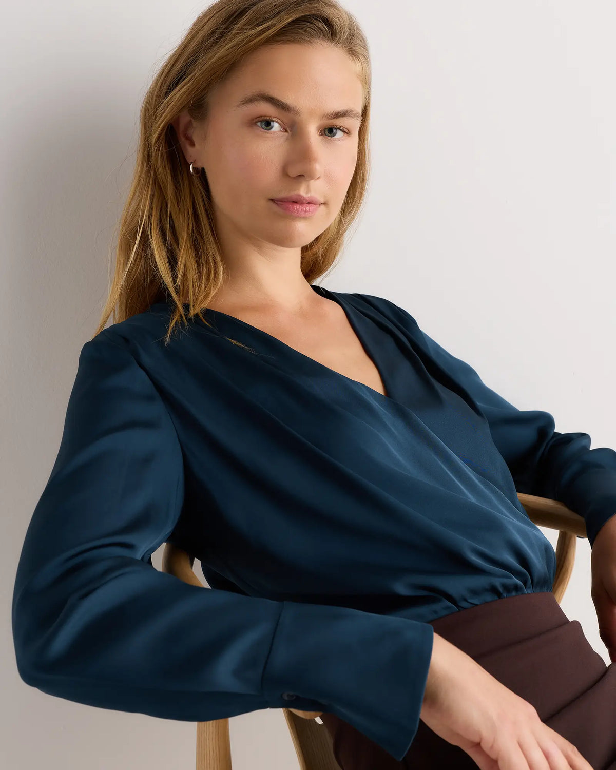 Washable Stretch Silk Surplice Bodysuit - US 7773