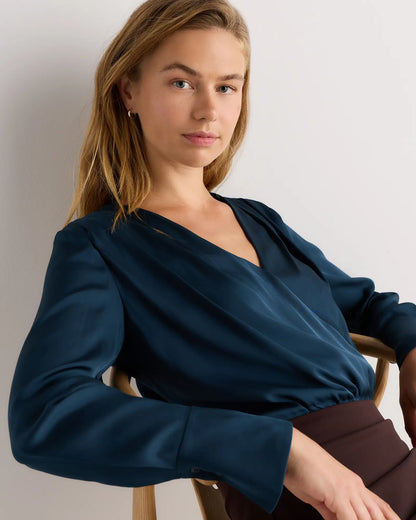 Washable Stretch Silk Surplice Bodysuit - US 7773