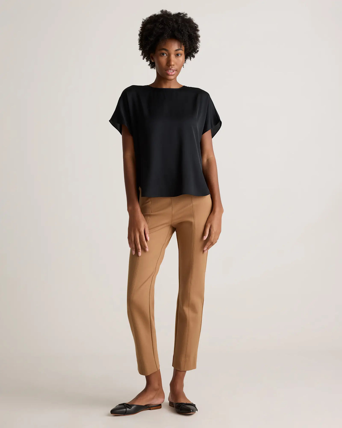Washable Stretch Silk Split Hem Tee - US 5410