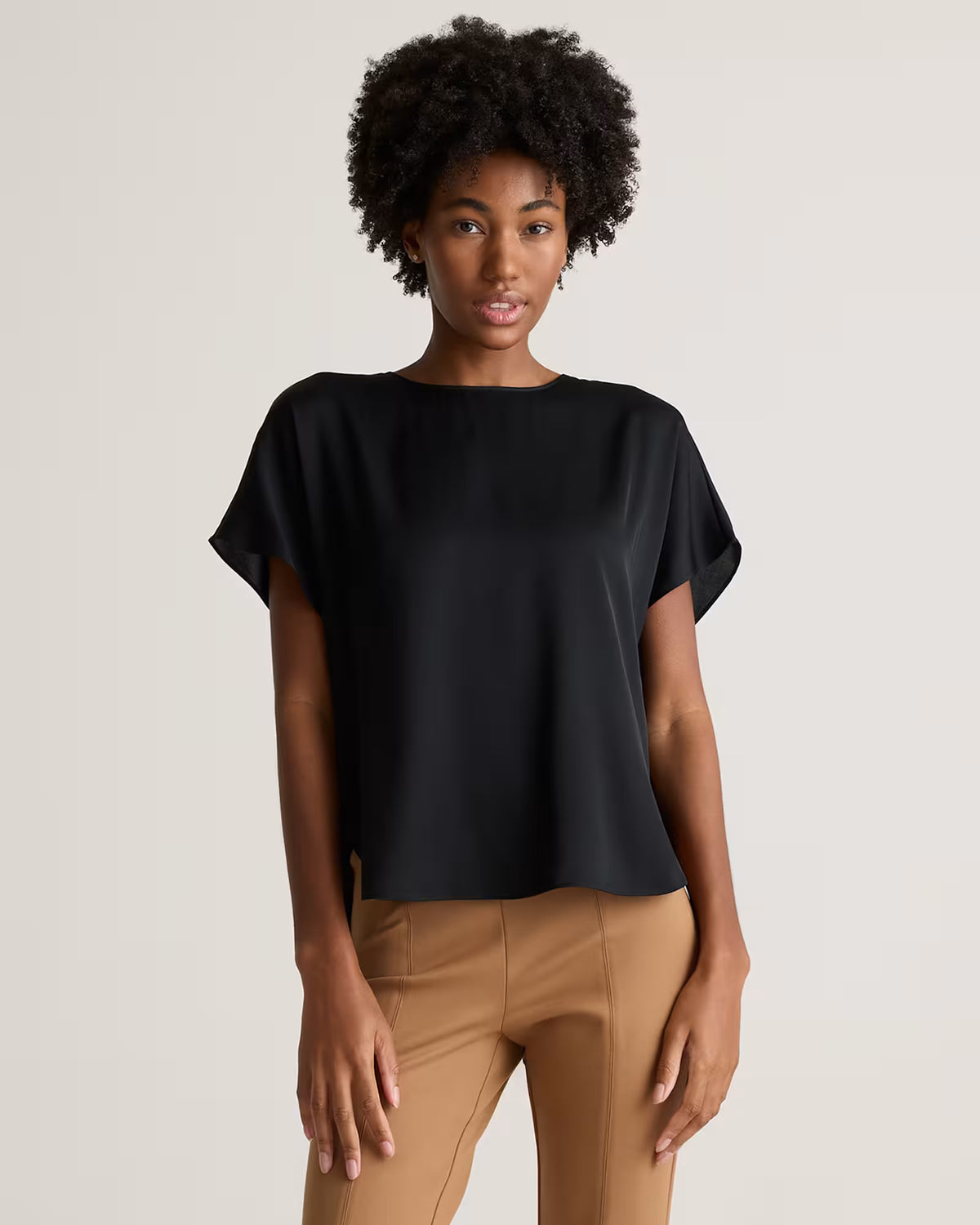 Washable Stretch Silk Split Hem Tee - US 5410