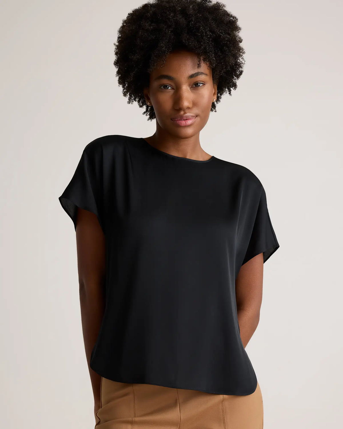 Washable Stretch Silk Split Hem Tee - US 5410