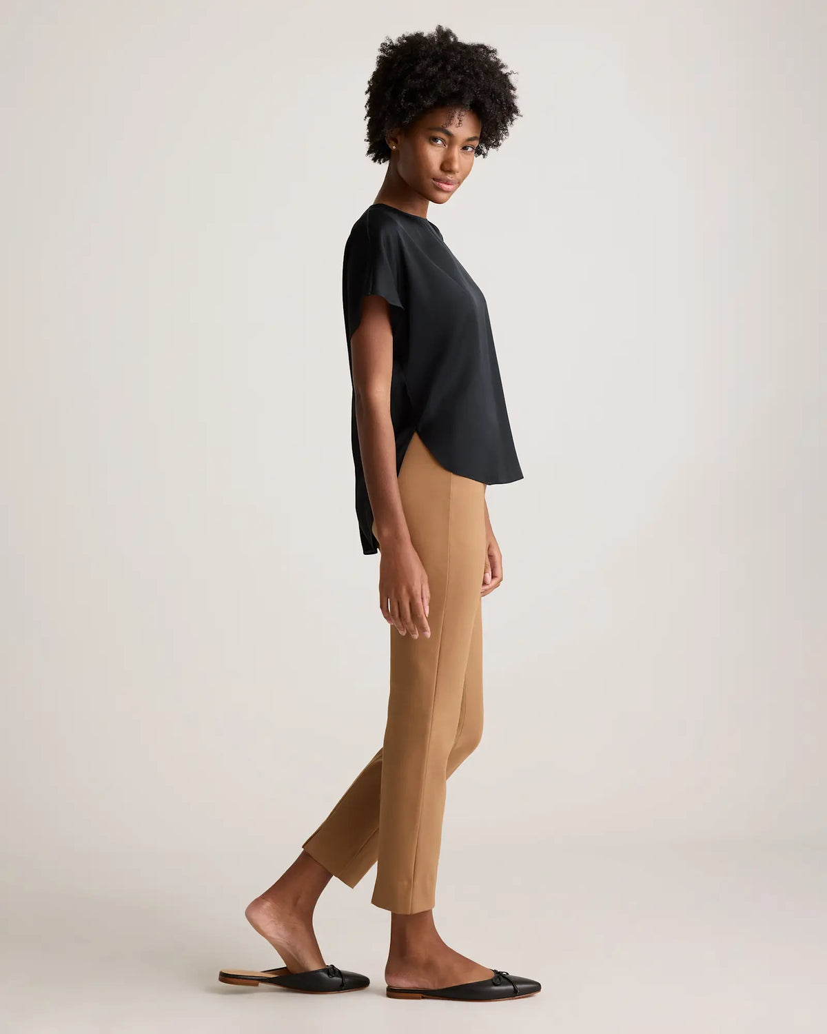 Washable Stretch Silk Split Hem Tee - US 5410