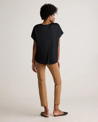 Washable Stretch Silk Split Hem Tee - US 5410