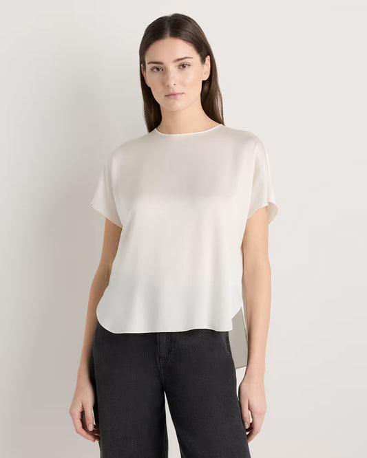 Washable Stretch Silk Split Hem Tee - US 2139