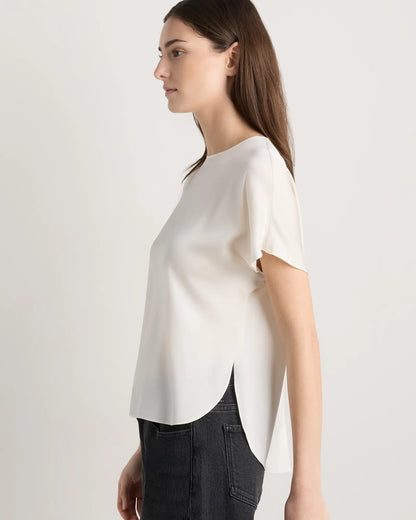 Washable Stretch Silk Split Hem Tee - US 2139