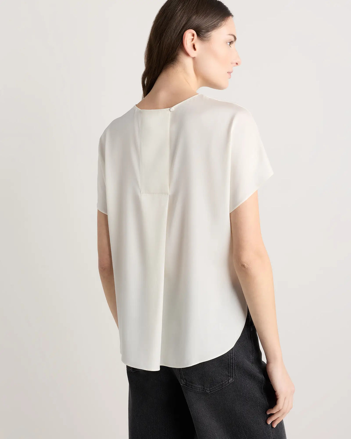 Washable Stretch Silk Split Hem Tee - US 2139